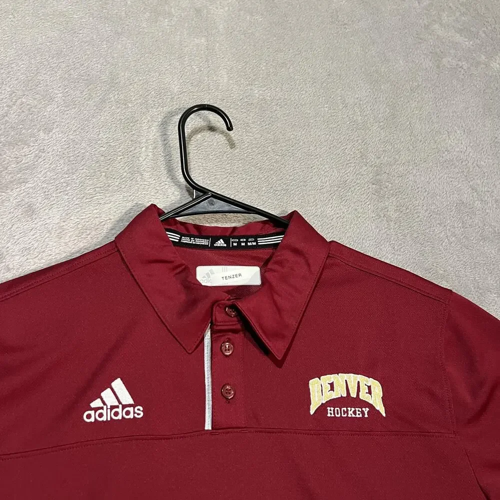 Denver Pioneers Shirt Mens Medium Red NCAA Ice Hockey Adidas Climacool Polo